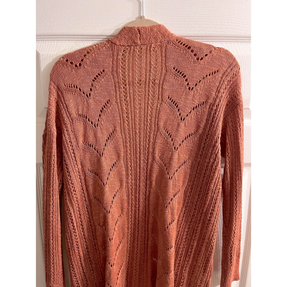 💫Republic brand Knit Crochet Long Sleeve Coral Color Cardigan Sweater (L)💫 - Picture 3 of 6